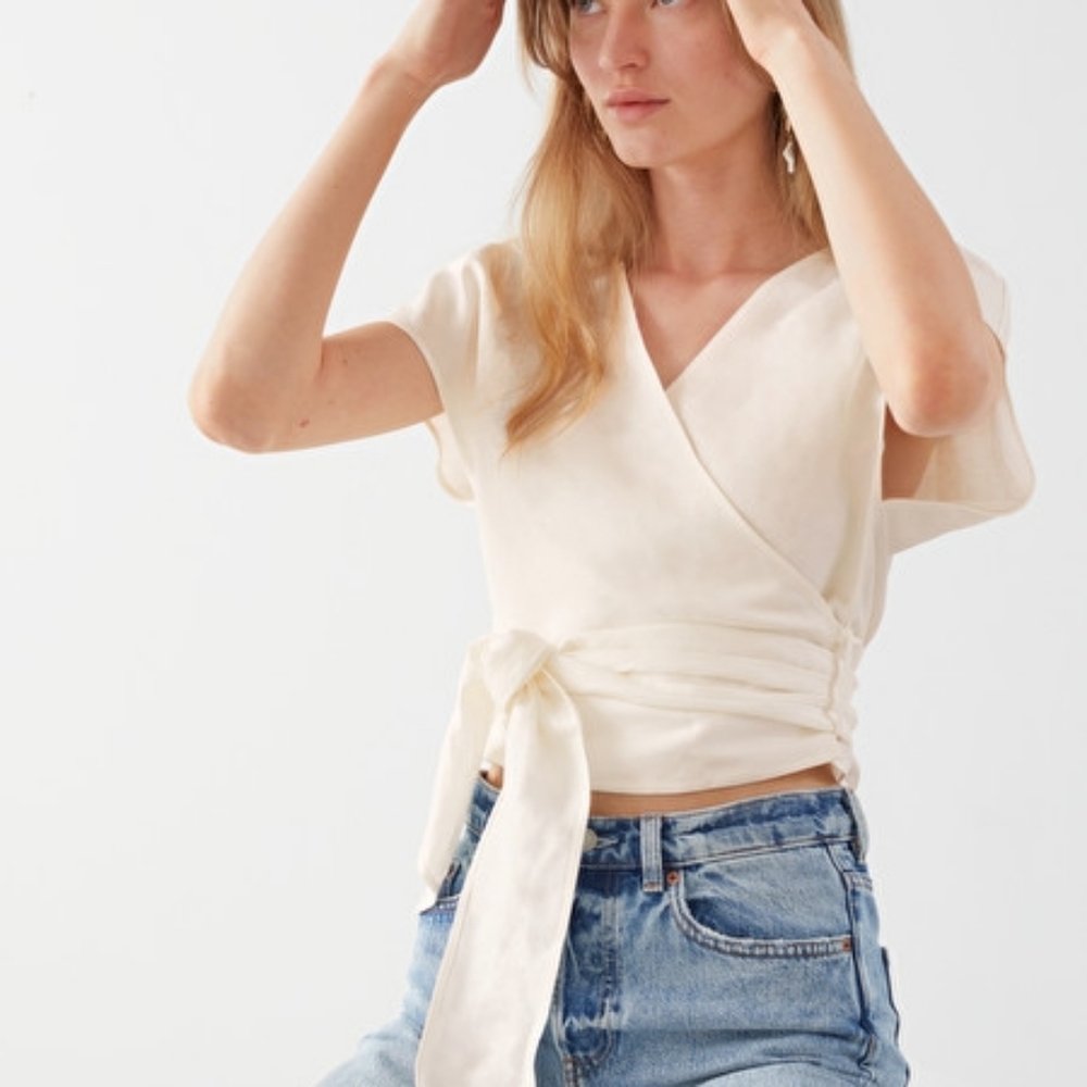White Linen Blend Wrap Top by & Other Stories